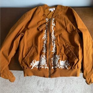 Knox Rose Orange Bomber Jacket with White Embroidery